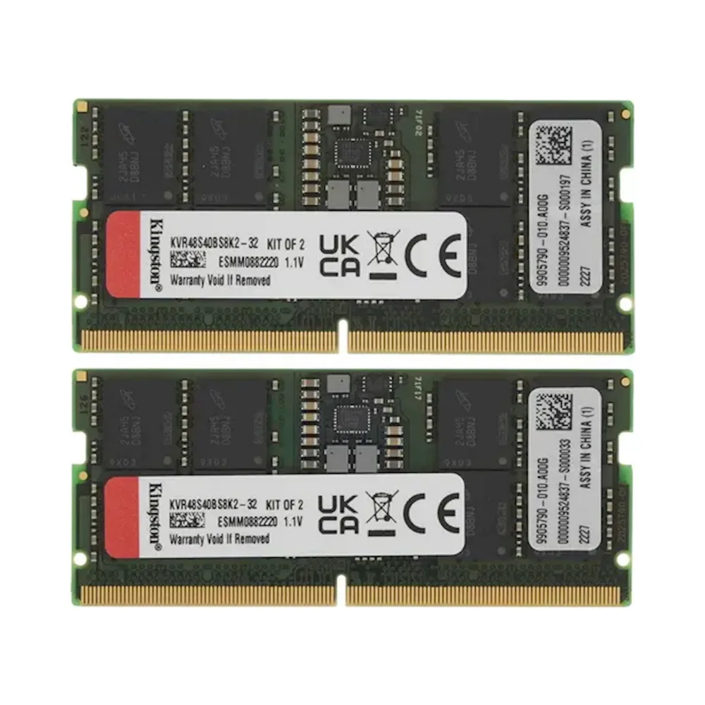 929977-1e128ffb426d845b691a0d628eed2834 Kingston 32GB 4800MT/s DDR5 Non-ECC CL40 SODIMM (Kit of 2) 1Rx8 (2x16GB) (KVR48S40BS8K2-32)