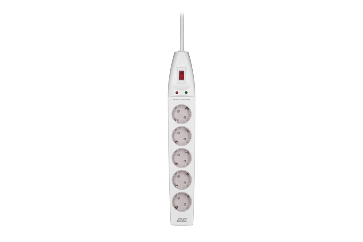 2E Power strip with surge protector 5xType F, 3x1.5mm2, 16A, 2m, white