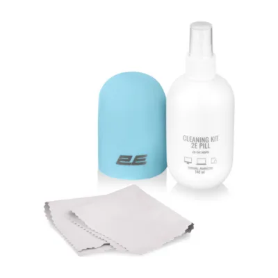 Cleaning kit 2E PILL for office equipment (liquid 140ml, whipe 20cm), white-blue (2E-SK140BL)