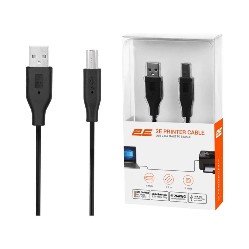 2E Cable USB 2.0 (AM/BM) DSTP, 1.8m, black (2E-W-3169m1.8)