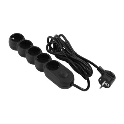 2E Power strip Plus 5хType F, 3х1mm2, 10A, 3m, black (2E-U05VESM3BK)