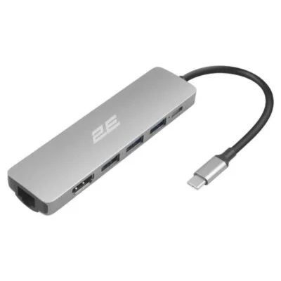 2E Hub USB-С 2хUSB-A 2.0/USB-A 3.0/USB-C PD/HDMI/Ethernet, 0.15m, silver (2EW-2684)