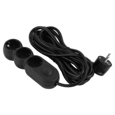 2E Power strip Plus 3хType F, 3х1mm2, 10A, 5m, black (2E-U03VES5MBK)