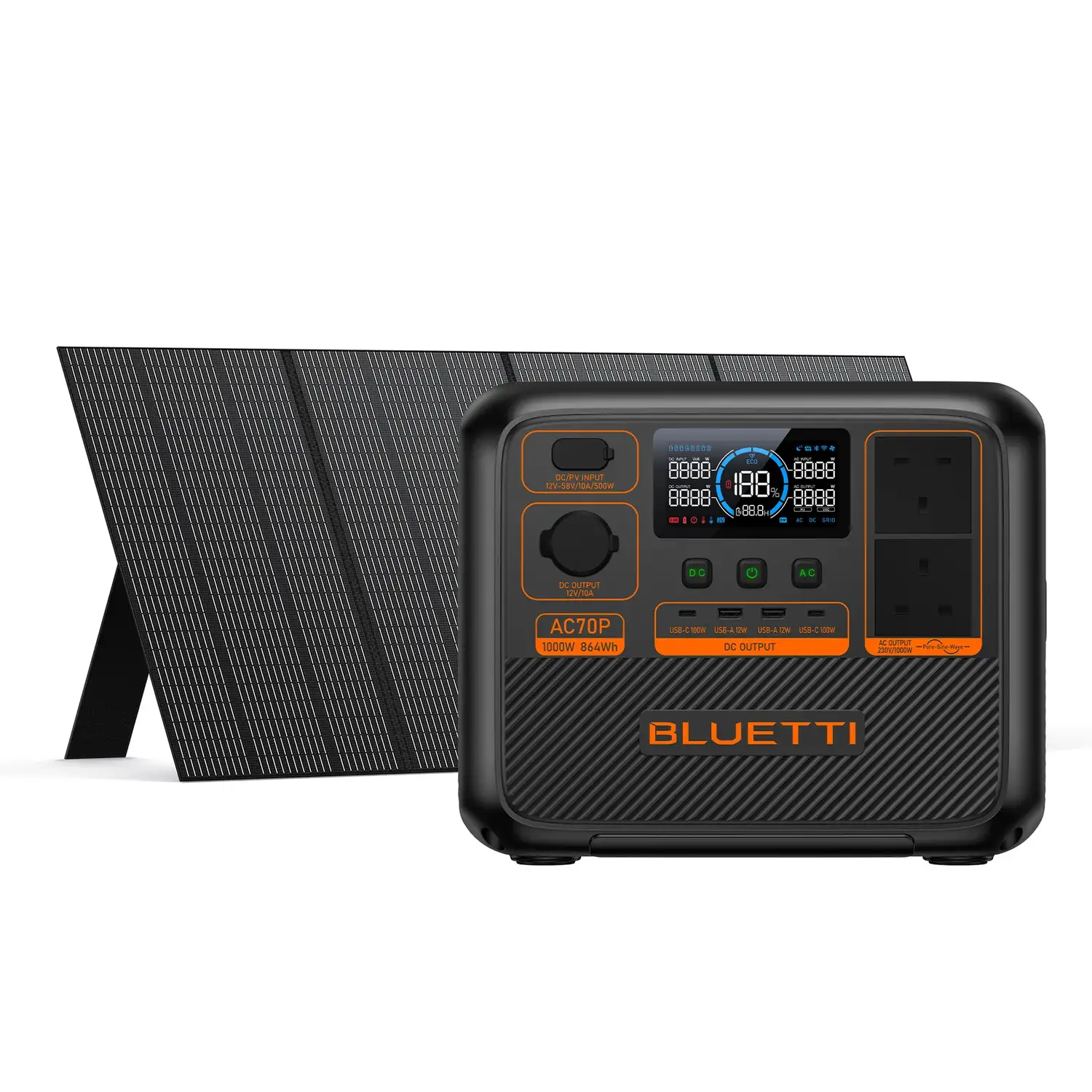 Bluetti-AC70P-Portable-Power-Station-PV350-Solar-Panel Bluetti AC70P Portable Power Station 1000W/ 864Wh (AC70P)